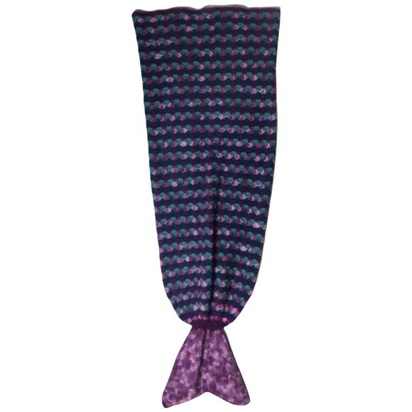 Handmade Hand Crafted Purple Green Diamond Mermaid Tail Throw Blanket 63x20 - Picture 1 of 7
